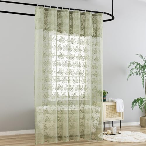 YJ YANJUN Boho 72x84 inch Shower Curtain Sage Green Lace Long Shower Cutain 84 Length Fancy See Through Shower Curtain 9 Foot Farmhouse Vintage Country Spring Summer Bathroom Décor 72" x 84"