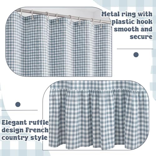 HunnmingRe Ruffle Hem Gingham Shower Curtain Dust Blue