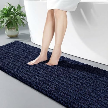 Disolla Navy Blue Bathroom Runner Rug 24x60 Inch - Large Long Chenille Bath Mat, Thick Shaggy Plush Absorbent Floor Mat, Non-Slip Runner for Master Bathroom and Bedside