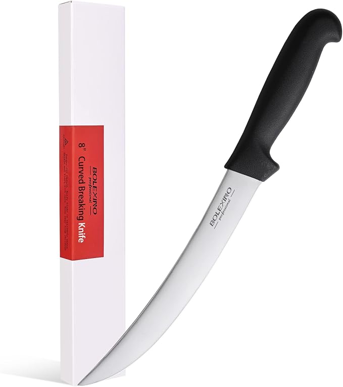 8 Inch Curved Breaking Butcher Knife With Ergonomic Handle, Good Sharpness For Meat Steak Cutting Slicing, High-Carbon Japanese Stainless Steel