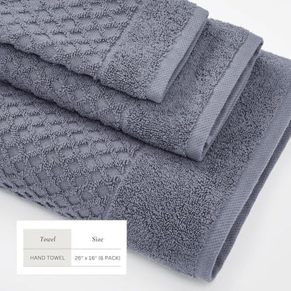 Great Bay Home Hand Towels - 100% Cotton 6 Pack 26x16 Hand Towel Set - Absorbent, Durable, Quick-Dry Towels for Bathroom (Chambray Blue)