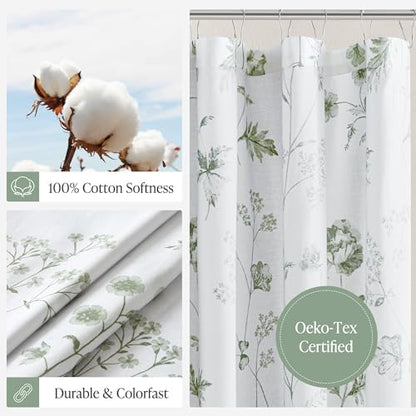 Martha Stewart Cotton Floral Extra Long Shower Curtain, 72 x 72, Sage Green