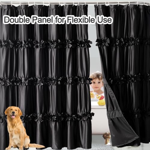 Homechoice Decor 2-Piece Black Satin Shower Curtain, 72x96 Inches (Pair)