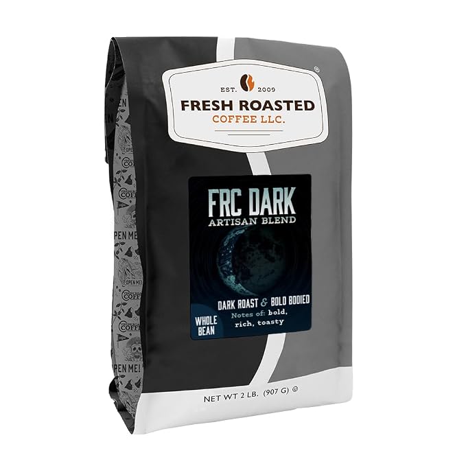 Fresh Roasted Coffee, FRC Dark Roast Blend Whole Bean Coffee, Dark Roast, Kosher, 2 lb (32 oz)