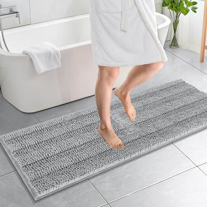 OLANLY Thick Bathroom Runner Rugs 59x20, Chenille Bath Rugs, Light Grey