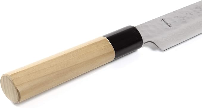 Japanese Sujihiki Knife Hammered Damascus VG-10 46 Layer D-Shape Magnolia Wood Handle, Slicer 9.5-inch (240mm)