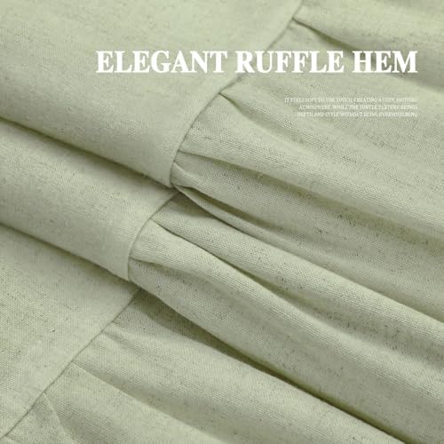 Farmhouse Shower Curtain Ruffle Linen Flax Green 72" W x 78" L