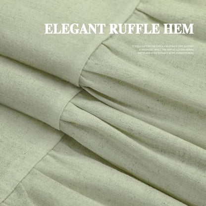 Farmhouse Shower Curtain Ruffle Linen Flax Green 72" W x 84" L