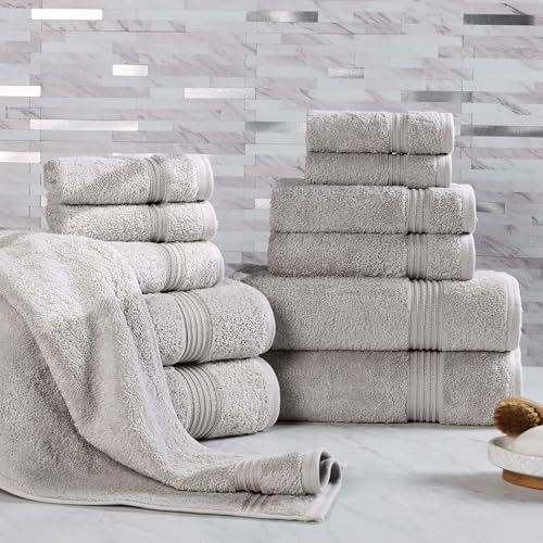 Superior Egyptian Cotton 12-Piece Towel Set, Assorted Towels for Home Bathroom, Guest Bath Decor Essentials, Includes 4 Bath, 4 Hand, 4 Face Towels/Washcloths, Quick Dry, Absorbent - Silver