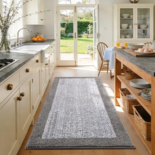 48x32 Bathroom Rugs Non Slip Washable, Soft Absorbent Bath Mat Light Grey