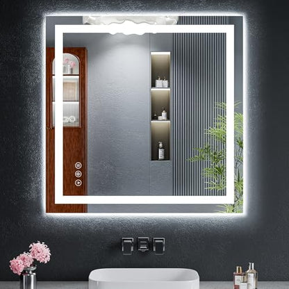 30"x30" LED Bathroom Mirror with Lights, Backlit+Frontlit, Anti-Fog