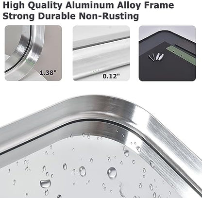 Easly Silver Bathroom Mirror for Wall, 30x22 Inch Rectangular Aluminum Alloy Framed Mirror, Modern Wall Mounted Vanity Mirror for Bathroom, Vertical or Horizontal