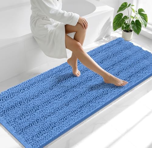 Smiry Thick Chenille Bathroom Runner Rugs 70x24, Bath Mat, Cornflower Blue