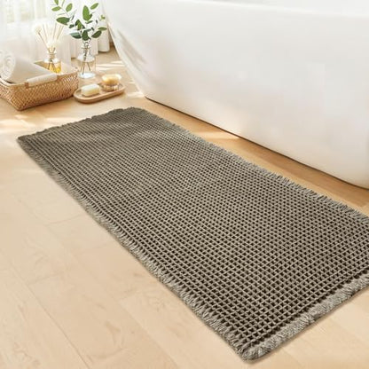 Long Bath Mat, Waffle Bathroom Runner Rug Non Slip Washable, 24 x 60