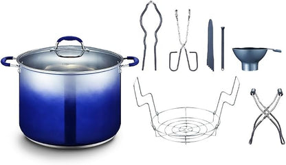 CONCORD 20 Quart Stainless Steel Canning Pot Set. Includes Canning Rack, Tongs, Jar Lifter, Funnel, Wrench, Lid Lifter, Mixer/Measurer (Induction Compatible)