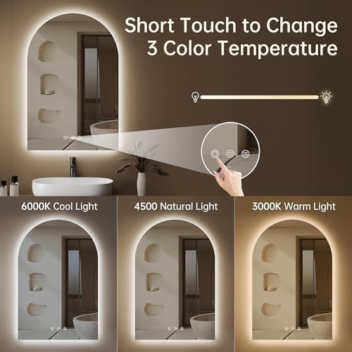 24"x36" Arched LED Lighted Bathroom Mirror with Lights