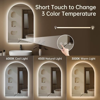 24"x36" Arched LED Lighted Bathroom Mirror with Lights