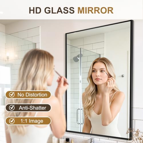 Rectangular Bathroom Mirror, 36"x24" Black Metal Framed Vanity Mirror
