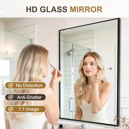 Rectangular Bathroom Mirror, 36"x24" Black Metal Framed Vanity Mirror