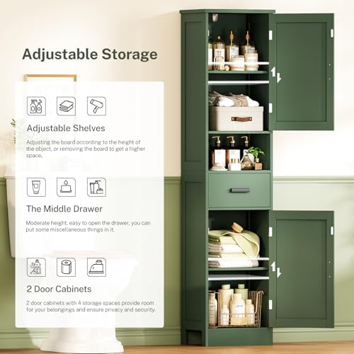 TEENFON 67" H Tall Bathroom Storage Cabinet with Barn Doors and Drawer