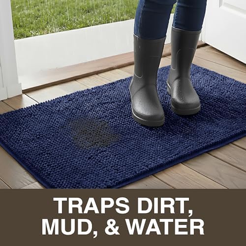 Neater Home Plush Bathroom Rugs 36x24 Thick Chenille Quick Dry Microfiber Absorbent Bath Mat, Soft Bath Rugs, Machine Washable Bathroom Floor Mat for Tub Shower Sink, Home Decor Accessories, Navy