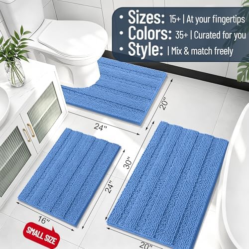 Smiry Thick Chenille Bathroom Runner Rugs 47x17, Bath Mat, Cornflower Blue