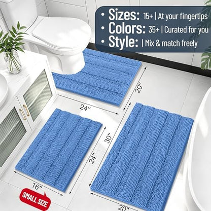 Smiry Thick Chenille Toilet Rugs U-Shaped 24x20, Bath Mat, Cornflower Blue