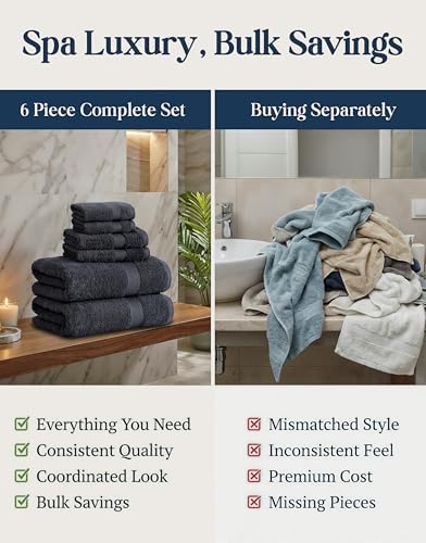 LANE LINEN Bathroom Towel Set 6 Piece Soft Absorbent Quick Dry - Black
