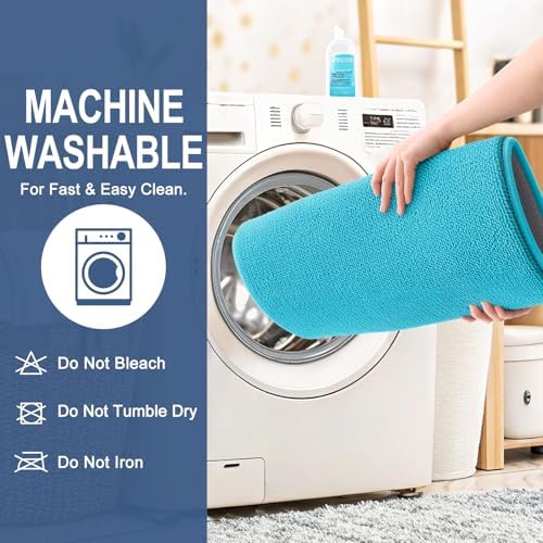 OLANLY Memory Foam Bathroom Runner Rugs 44x24, Absorbent Long Mat, Aqua Sky