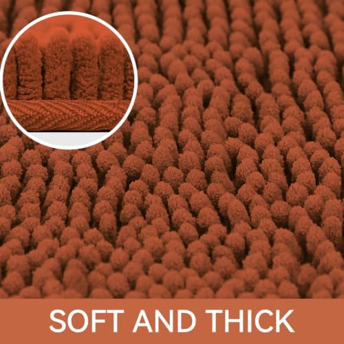 Bcoimo Bath Rug Mat,30x20 Chenille Extra Soft Burnt Orange Bathroom Tub Mat