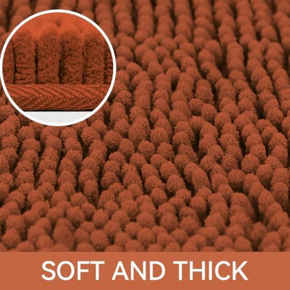 Bcoimo Bath Rug Mat,30x20 Chenille Extra Soft Burnt Orange Bathroom Tub Mat