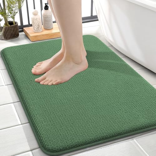 OLANLY Memory Foam Small Bathroom Rugs 24x16, Absorbent Mat, Olive Green