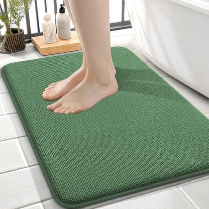 OLANLY Memory Foam Small Bathroom Rugs 24x16, Absorbent Mat, Olive Green