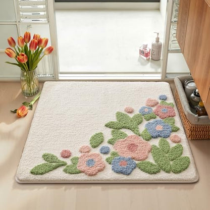 LUMI Square Bathroom Rug 26x26, Soft Absorbent Bath Mat, Non Slip