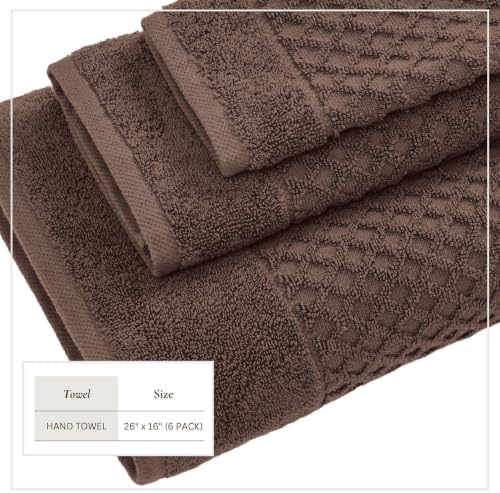 Great Bay Home Hand Towels - 100% Cotton 6 Pack 26x16 Hand Towel Set - Absorbent, Durable, Quick-Dry Towels for Bathroom (Chocolate)