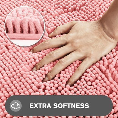 Pink Bathroom Rugs – Absorbent and Washable Bath Mat, Non-Slip, Thick Soft Chenille Bath Rugs for Bathroom Floor, Shower, Sink - 24" x 36"