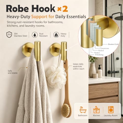 5 Piece Brushed Gold Bathroom Hardware Accessories Set, 24" Towel Bar Set