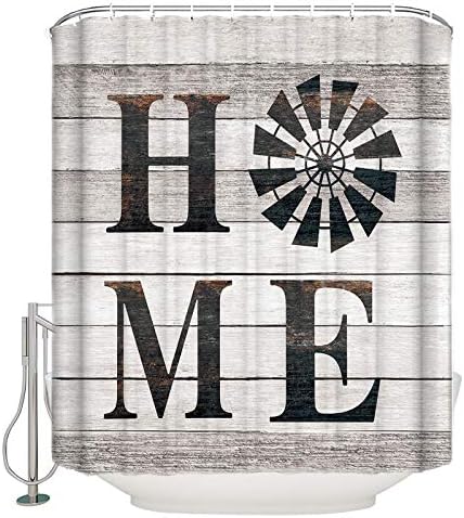 Shower Curtain Bathroom Set Rustic Farm Windmill Home Quotes Waterproof Shower Curtains with Grommets Hooks Chic Wooden Plank Privacy Bath Curtain for Bathtub Decor 72x78in