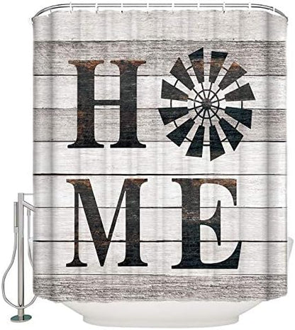 Shower Curtain Bathroom Set Rustic Farm Windmill Home Quotes Waterproof Shower Curtains with Grommets Hooks Chic Wooden Plank Privacy Bath Curtain for Bathtub Decor 36x72in