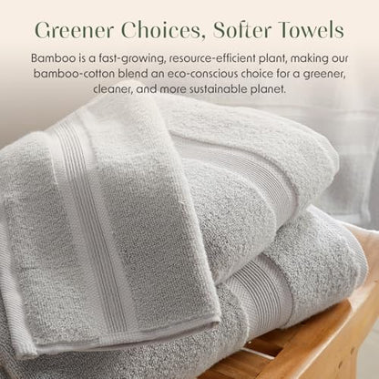 Springtree Home Luxury Bamboo Rayon Plush Bath Towel Set | 4-Pack | Grey