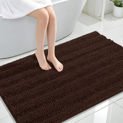 OLANLY Thick Large Bathroom Rugs 47x32, Soft Chenille Bath Rugs, Brown
