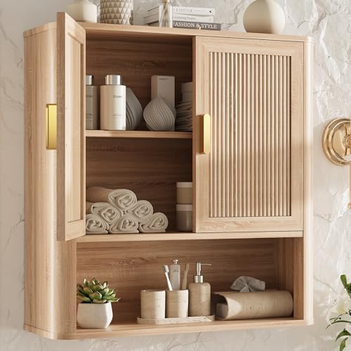Bathroom Wall Storage Cabinet, Medicine Cabinet with Adjustable Wood Shelf & Doors, Over the Toilet Storage Cabinet Above Toilet Storage for Laundry Room & Living Room Kitchen Storage Islands (Oak)