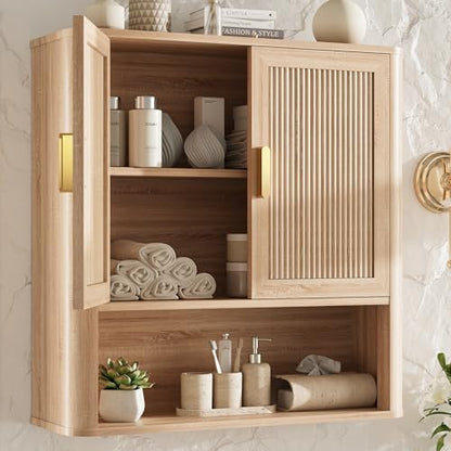 Bathroom Wall Storage Cabinet, Medicine Cabinet with Adjustable Wood Shelf & Doors, Over the Toilet Storage Cabinet Above Toilet Storage for Laundry Room & Living Room Kitchen Storage Islands (Oak)