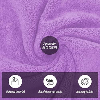 MOONQUEEN 2 Pack Premium Bath Towel Set - Quick Drying - Microfiber Coral Velvet Highly Absorbent Towels - Multipurpose Use as Bath Fitness, Bathroom, Shower, Sports, Yoga Towel (Purple)
