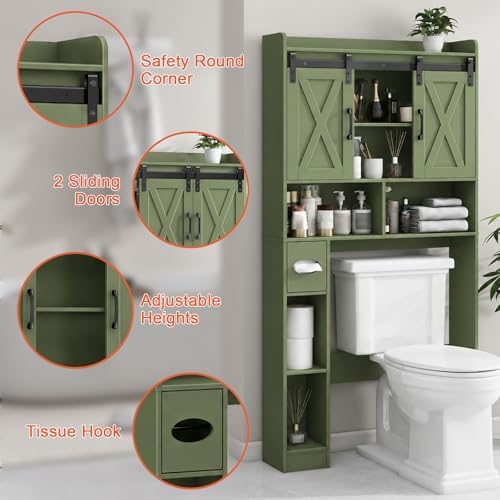 Vabches Over The Toilet Storage Cabinet with Sliding Doors, Green
