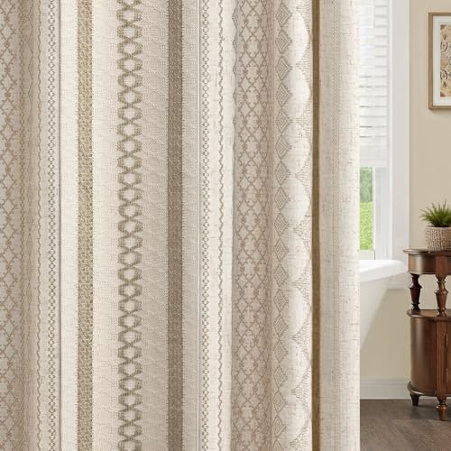 Beige Boho Linen Shower Curtain,72" W x 72" L
