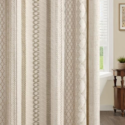 Beige Boho Linen Shower Curtain,72" W x 72" L