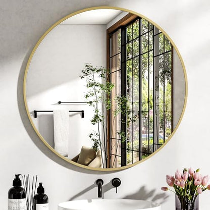 XRAMFY 36 Inch Round Mirror-Gold Circle Mirrors for Bathroom, Entryway