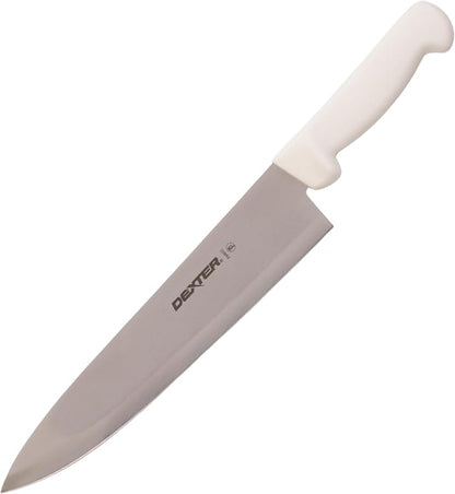 Dexter-Russell 10” Cook’s Knife – P94802, High-Carbon Stainless Steel Blade, Ergonomic White Handle, Hand-Honed Edge for Precision Slicing – Basics Series, Made in USA