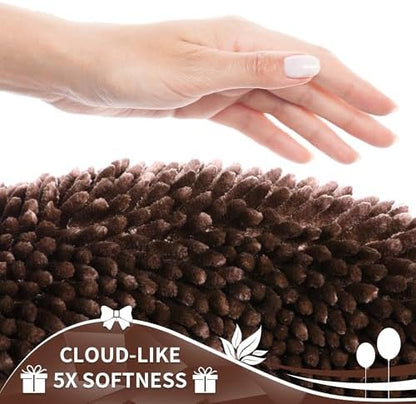 Yimobra Toilet Rugs U Shaped Washable, Extra Thick Soft Absorbent Chenille Contour Bathroom Rugs for Toilet 24x24 Inch, Quick Dry Non Slip Toilet Mat for Bath Floor, Brown